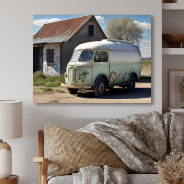 Old Milk Delivery In Barn - Car Old American Canvas Wall Art